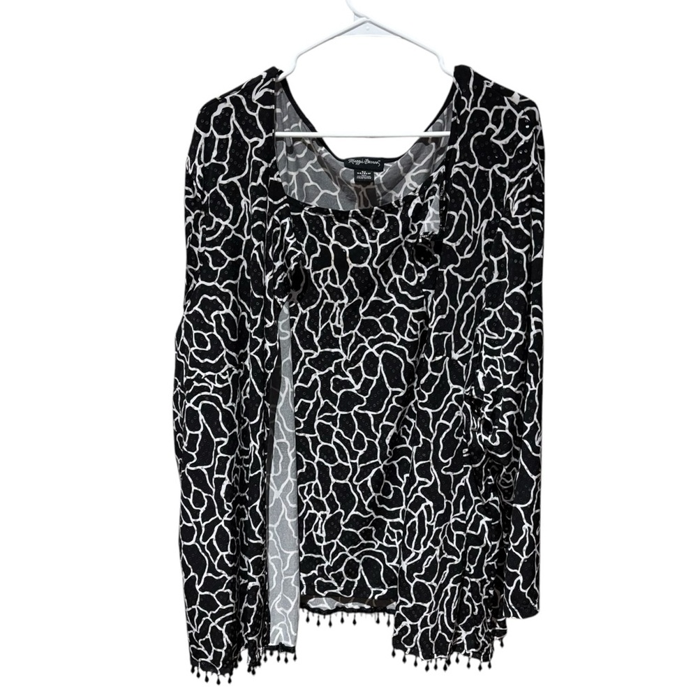 Maggie Barnes Black & White Beaded Fringe Top 34/36W